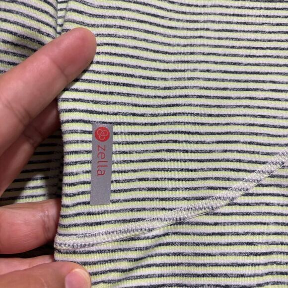 Zella Zip Up Jacket Small Green White Striped Long Sleeve Mock Neck Athletic - Picture 6 of 7